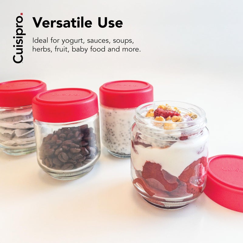 Cuisipro Jars with Lids, 6 Oz Glass Jars with Airtight Lid Wide Mouth, 4 Pack, Canning Jars for Liquid, Glass Container for Yogurt, Spice, Red - Image 4